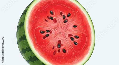 Close-up Illustration of a Watermelon Slice Showing Its Juicy Red Flesh and Black Seeds