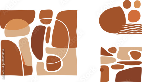 Abstract mid century modern flat vector composition with organic shapes and warm earthy color palette