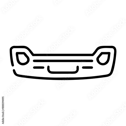 A black-and-white minimalist line icon representing a car bumper, featuring a symmetrical front-facing design with integrated headlight and grille outlines.