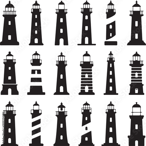 assorted lighthouse vector graphic design template set for sticker, decoration, cutting and print file