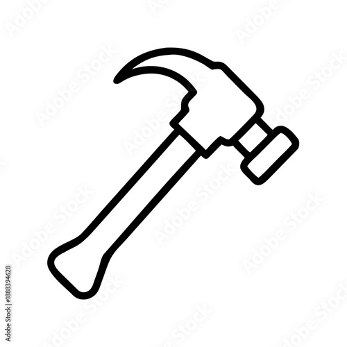 Line art icon of a claw hammer, isolated on a transparent, background. Created in a minimalist style, it's perfect for DIY blogs, hardware store websites, and construction topics.