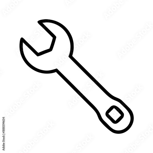 Wrench tool icon, white, background, isolated. Linear vector for mechanical repair blogs and hardware websites. Perfect for service menus, technical guides, and manual labor themed interfaces.
