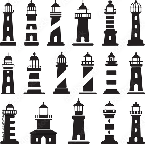 assorted lighthouse vector graphic design template set for sticker, decoration, cutting and print file