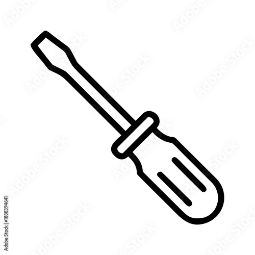 Minimalist line icon of a screwdriver, isolated on a transparent, background. Perfect for DIY blogs, hardware store websites, and technical manuals regarding repairs.