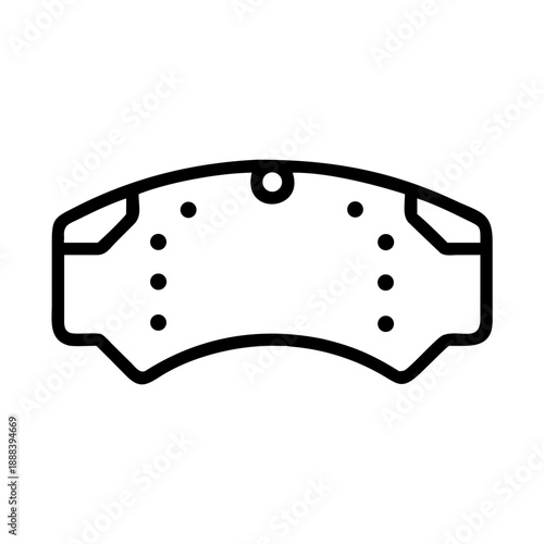minimalist black line icon of an automotive brake pad with visible mounting holes and a curved friction surface, isolated on a white background.