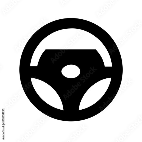 Black silhouette icon of a steering wheel, isolated on a transparent background. Created in a minimalist flat style, it is ideal for automotive blogs and driving school websites.