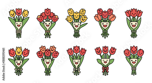 Set of nine green succulent plant illustrations on a light green background.