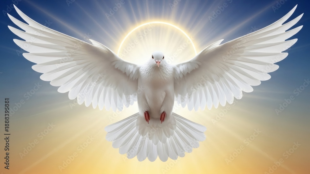 Obraz premium White Dove Flying with Wings Spread Wide.