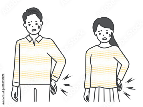 腰痛に悩む男女のイラストベクター素材