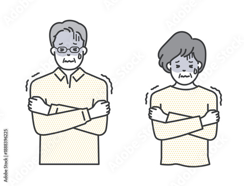 悪寒がする高齢者のイラストベクター素材