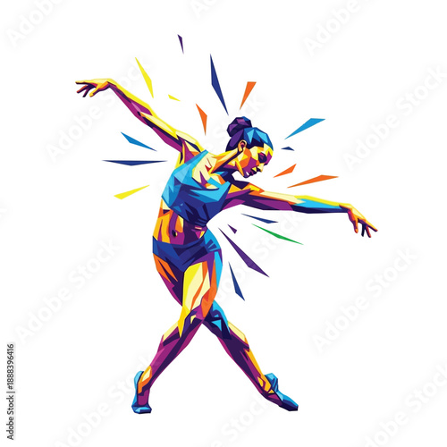 Dynamic Dancer in Motion, Vibrant Geometric Art Style.