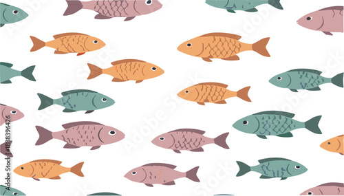Cute flat vector set of colorful fish swimming in different directions isolated on white background