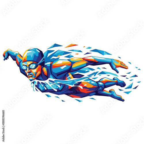 Dynamic Swimmer in Abstract Geometric Style.