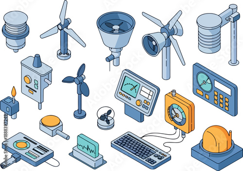 Isometric Set of Wind Energy and Weather Monitoring Equipment