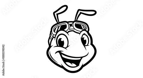 Cartoon ant face with goggles vector illustration for design projects