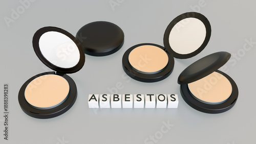 Valokuva 3D render of ASBESTOS on white blocks over an open makeup compact