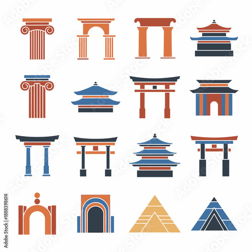 Collection of Architectural Doorway and Roof Icons.