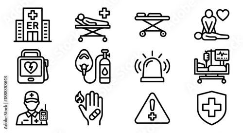 12 Emergency Medical Services and Critical Care Outline Icons