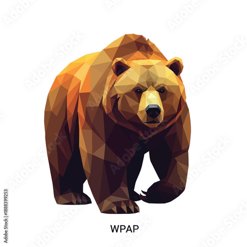 Geometric Brown Bear Walking Forward Low Poly Style.