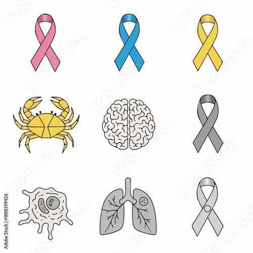 vector illustration of cancer symbols set
