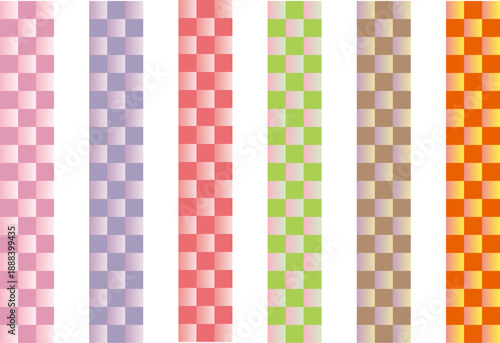 和風の市松模様の装飾パーツセット 塗りつぶしグラデーションの縦帯