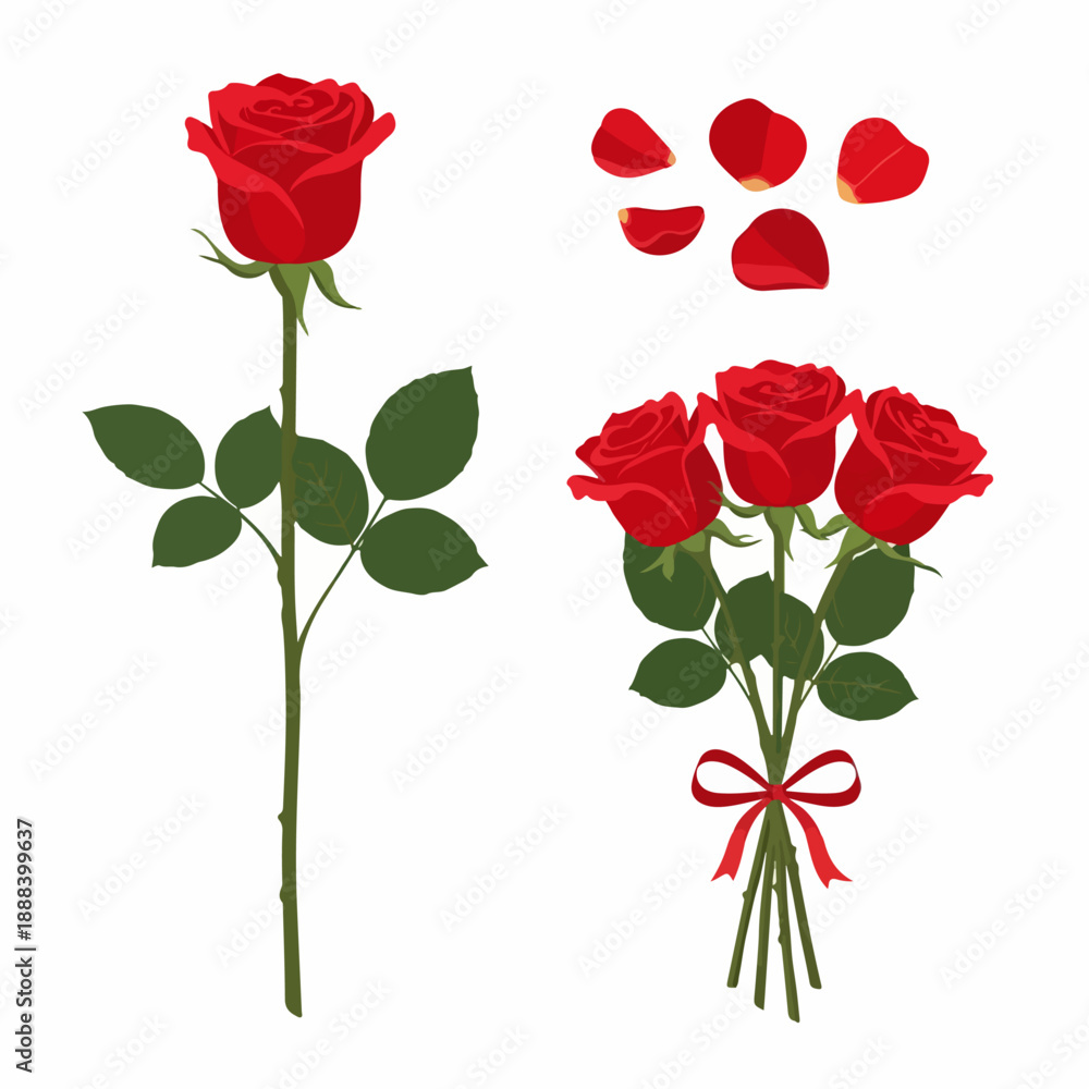 Naklejka premium valentine rose flower set vector illustration