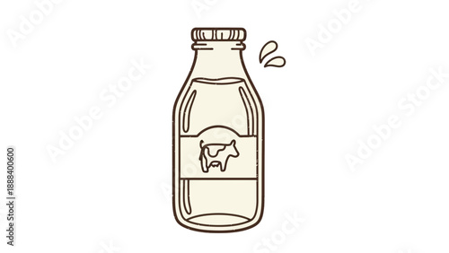 Rustic Vector Icon of a Farm-Fresh Milk Bottle with Organic Hand-Drawn Texture. transparent.