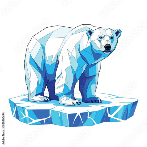 Geometric Polar Bear Standing on Ice Floe.