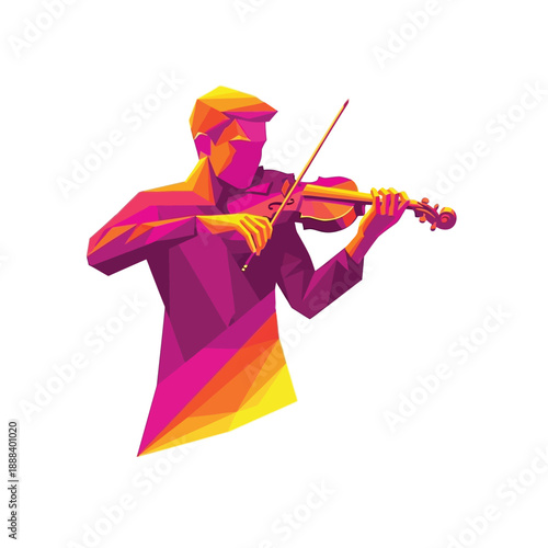 Geometric Style Violinist Playing Music with Passion.