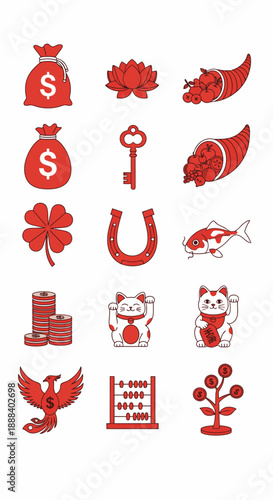 Collection of Red Chinese New Year Symbols.
