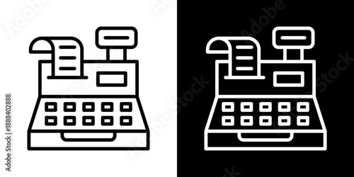 Cash Register Icon Of Line Black And White Style