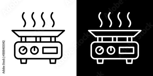 Hot Plate Icon Of Line Black And White Style