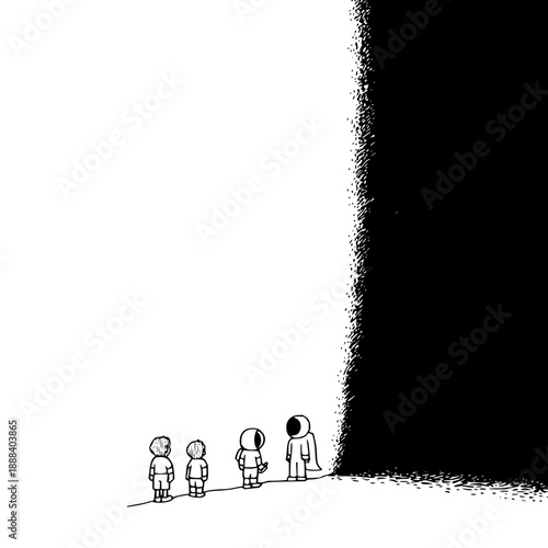 Family Standing Before Dark Void