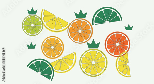 Colorful Illustrations of Citrus Fruit Slices Including Lemon Lime Orange and Grapefruit