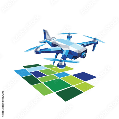 Modern Drone Hovering Over Grid Pattern.