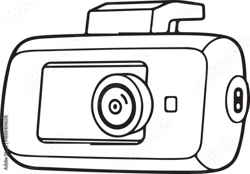 Dash cam Hand-drawn Sketch Drawing Vector Illustration, Line Linear Symbol Engraving Coloring Book, Black and White Isolated