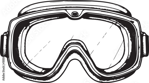 Goggles Hand-drawn Sketch Drawing Vector Illustration, Line Linear Symbol Engraving Coloring Book, Black and White Isolated