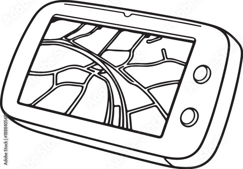 GPS navigation device Hand-drawn Sketch Drawing Vector Illustration, Line Linear Symbol Engraving Coloring Book, Black and White Isolated