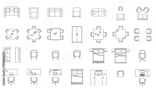 Universal Furniture Symbol Top View CAD Vector Set for Floor Plans