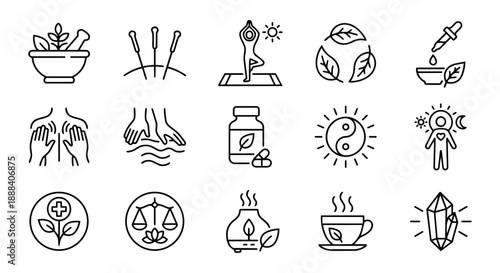 15 Holistic, Alternative Medicine, and Natural Wellness Outline Icons