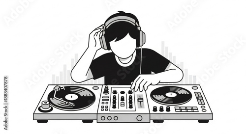 Dj mixing music on turntables with headphones on