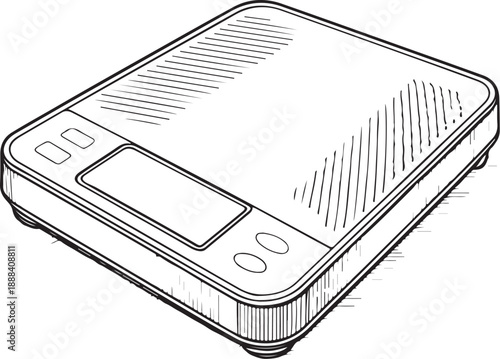 Smart scales (Electronic Bathroom Scale) Hand-drawn Sketch Drawing Vector Illustration, Line Linear Symbol Engraving Coloring Book, Black and White Isolated