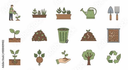 Gardening Icons and Symbols Collection.