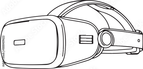 VR headset Hand-drawn Sketch Drawing Vector Illustration, Line Linear Symbol Engraving Coloring Book, Black and White Isolated