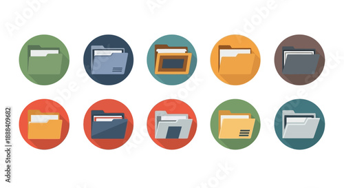 Folder icon set collection displayed in a grid pattern showcasing various colors and designs