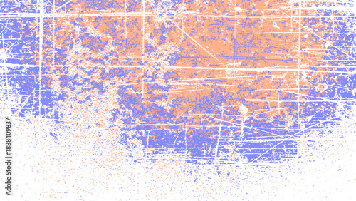 Abstract distressed orange and purple grunge overlay texture with transparent background vector illustration.
