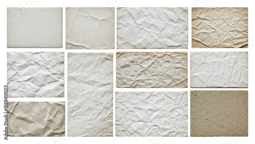 Set of vector old paper textures, including crumpled pages and cardboard with transparent background vector illustration.