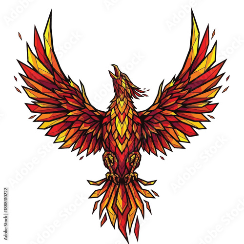 Vibrant Phoenix Bird Rising From Ashes Symbol of Rebirth and Resilience.
