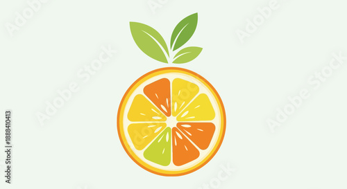 Creative Illustration of a Citrus Fruit Hybrid with Green Leaves and Vibrant Color Segments