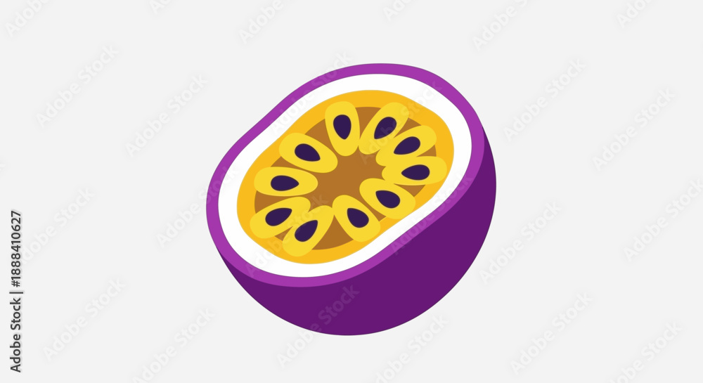 Fototapeta premium Stylized Illustration of Passion Fruit with Purple Exterior and Yellow Seeded Interior